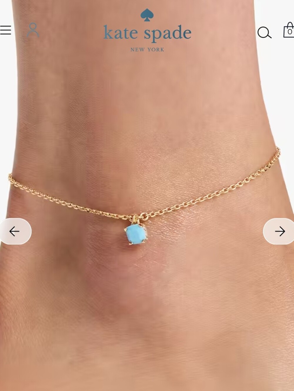 NWT kate spade Anklet - Little Luxuries Anklet with turquoise charm